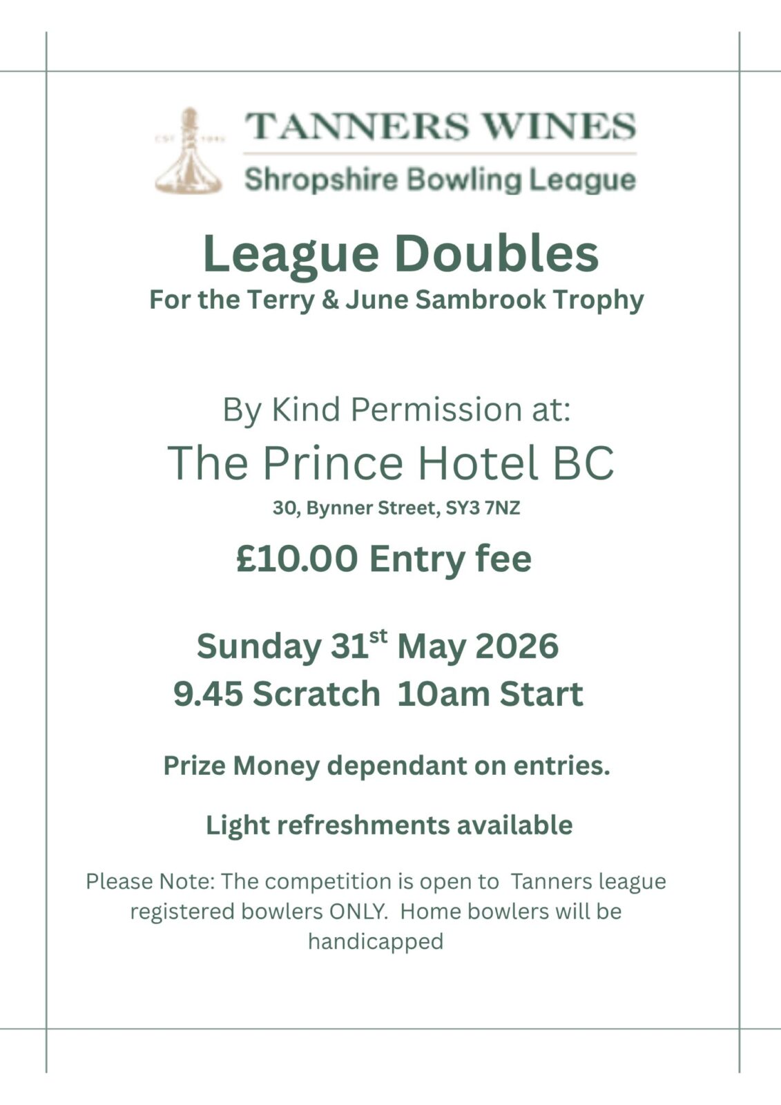 League Doubles – Sunday 31st May 2026